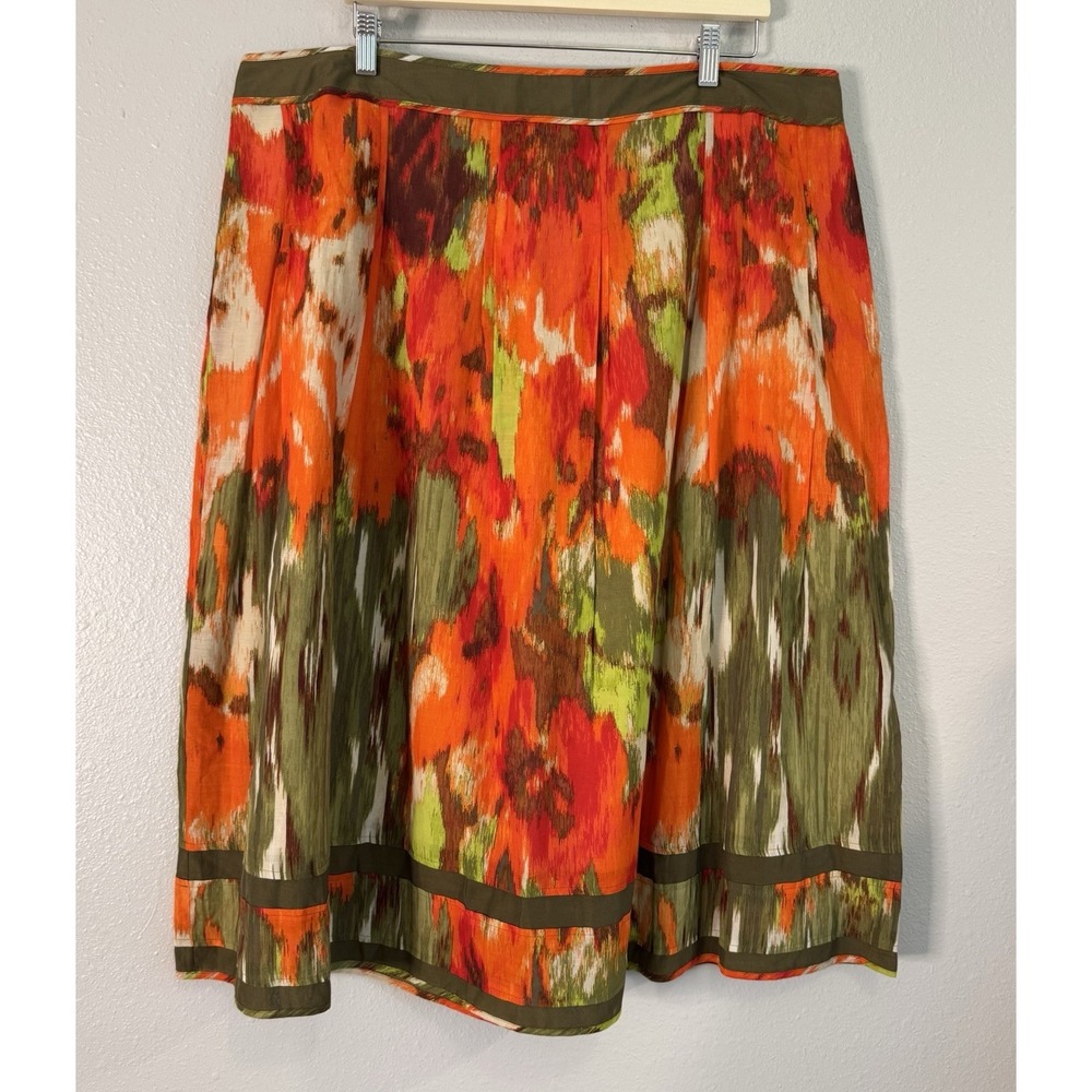 Talbots Silk Cotton Abstract A-Line Midi Skirt Plus Size 20 Lined Colorful